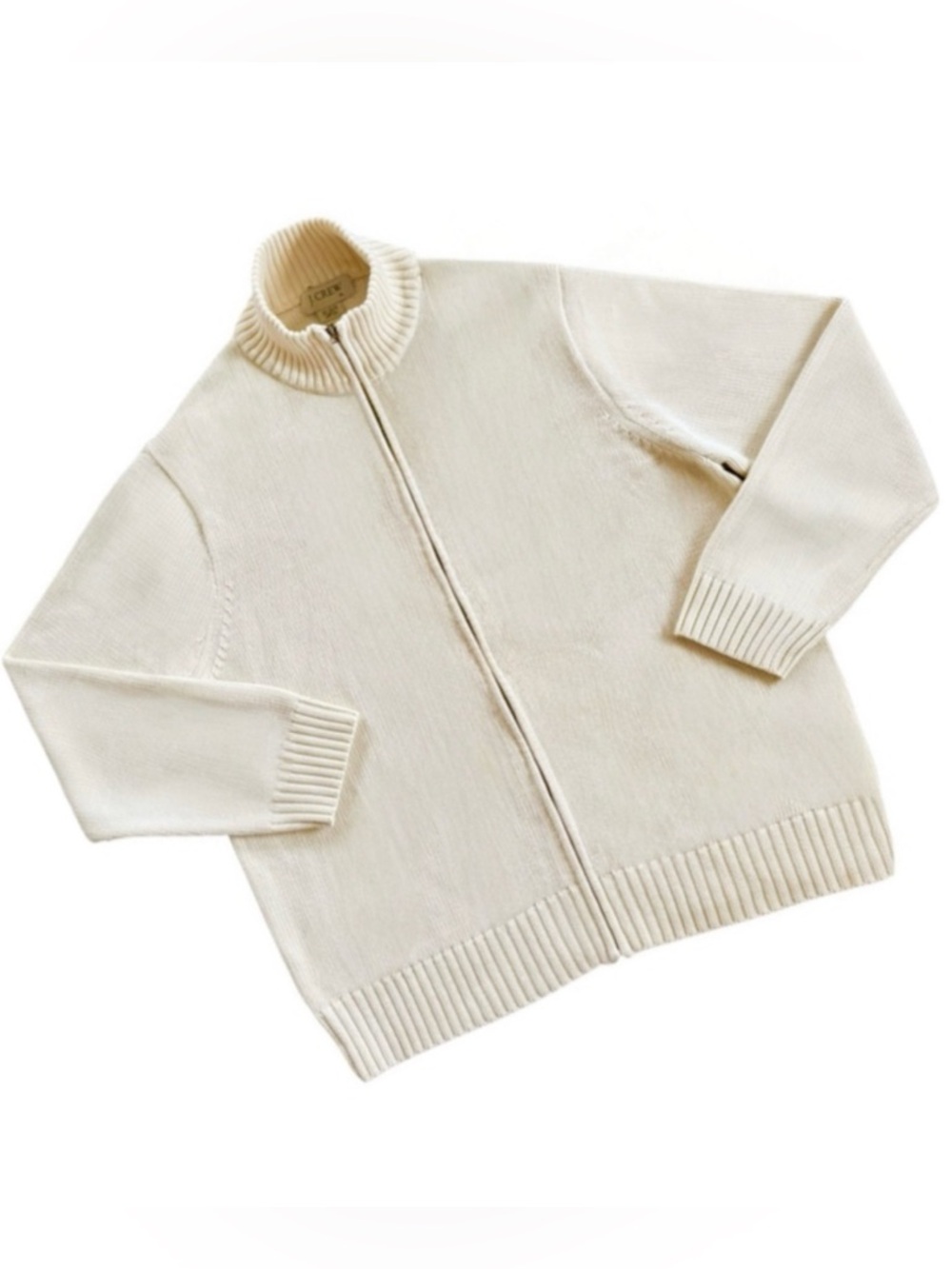 Vintage J. Crew Full Zip Fisherman Style Knit Sweater Mens XL Cream
